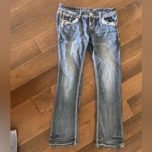 Grace in LA Blue Jeans with White Stitching